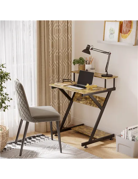 HOMCOM Industrial Computer Desk with Monitor Stand, 70 x 60cm Compact Desk for Small Spaces, Home Office Desk, Rustic Brown