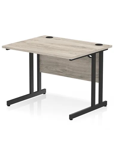 Dynamic Impulse 1000 x 800mm Straight Office Desk Grey Oak Top Black Cantilever Leg I004310