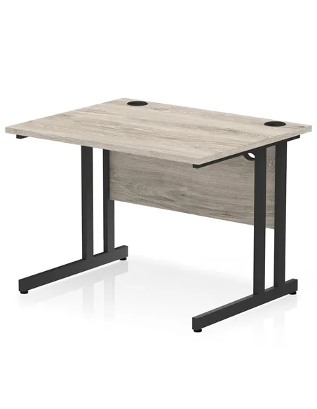 Dynamic Impulse 1000 x 800mm Straight Office Desk Grey Oak Top Black Cantilever Leg I004310