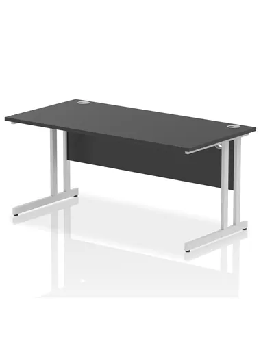 Dynamic Impulse 1600 x 800mm Straight Office Desk Black Top Silver Cantilever Leg I004329