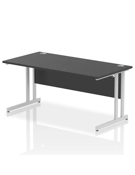 Dynamic Impulse 1600 x 800mm Straight Office Desk Black Top Silver Cantilever Leg I004329