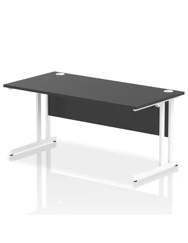Dynamic Impulse 1600 x 800mm Straight Office Desk Black Top White Cantilever Leg I004330