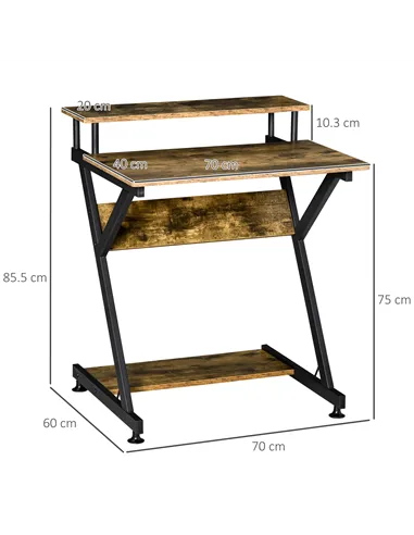 HOMCOM Industrial Computer Desk with Monitor Stand, 70 x 60cm Compact Desk for Small Spaces, Home Office Desk, Rustic Brown