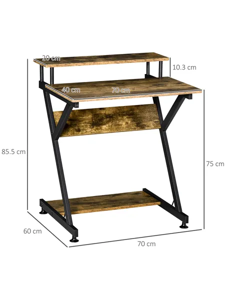 HOMCOM Industrial Computer Desk with Monitor Stand, 70 x 60cm Compact Desk for Small Spaces, Home Office Desk, Rustic Brown