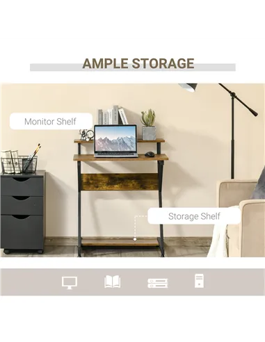 HOMCOM Industrial Computer Desk with Monitor Stand, 70 x 60cm Compact Desk for Small Spaces, Home Office Desk, Rustic Brown