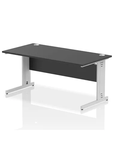 Dynamic Impulse 1600 x 800mm Straight Office Desk Black Top Silver Cable Managed Leg I004353