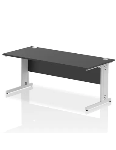 Dynamic Impulse 1800 x 800mm Straight Office Desk Black Top Silver Cable Managed Leg I004356