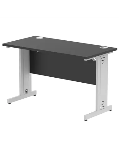 Dynamic Impulse 1200 x 600mm Straight Office Desk Black Top Silver Cable Managed Leg I004359