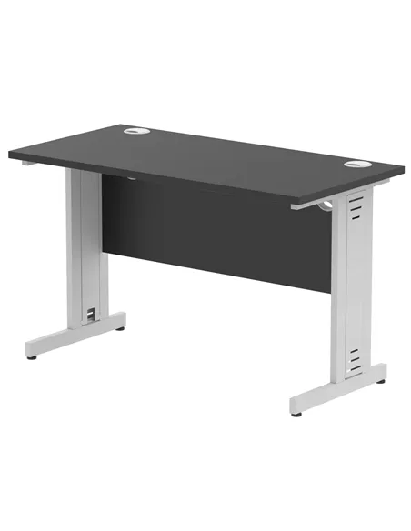 Dynamic Impulse 1200 x 600mm Straight Office Desk Black Top Silver Cable Managed Leg I004359