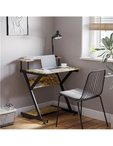 HOMCOM Industrial Computer Desk with Monitor Stand, 70 x 60cm Compact Desk for Small Spaces, Home Office Desk, Rustic Brown