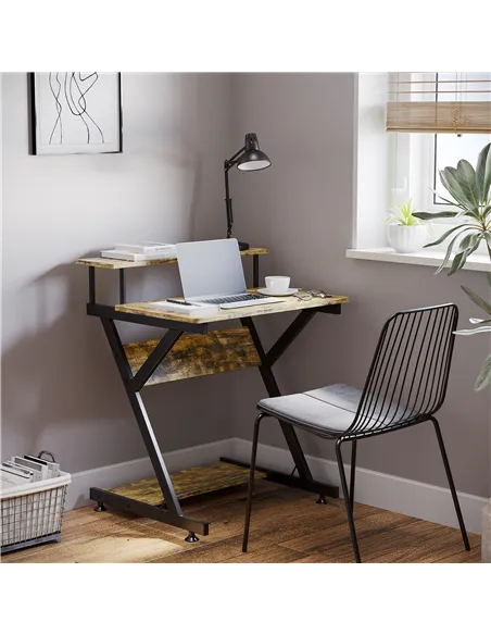 HOMCOM Industrial Computer Desk with Monitor Stand, 70 x 60cm Compact Desk for Small Spaces, Home Office Desk, Rustic Brown