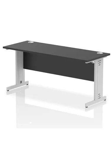 Dynamic Impulse 1600 x 600mm Straight Office Desk Black Top Silver Cable Managed Leg I004365