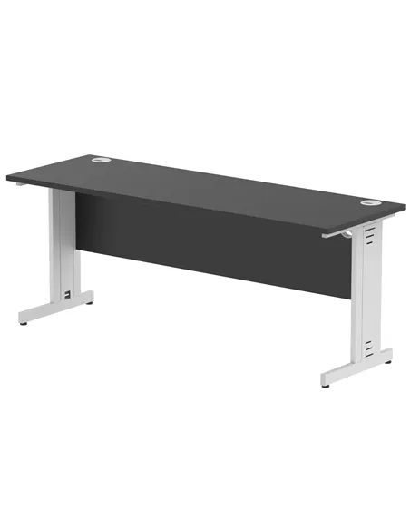 Dynamic Impulse 1800 x 600mm Straight Office Desk Black Top Silver Cable Managed Leg I004368