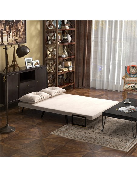 HOMCOM 4-in-1 Velvet-Feel Double Sofa Bed, with Pillows - Beige