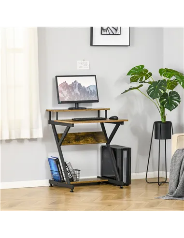 HOMCOM Industrial Computer Desk with Monitor Stand, 70 x 60cm Compact Desk for Small Spaces, Home Office Desk, Rustic Brown