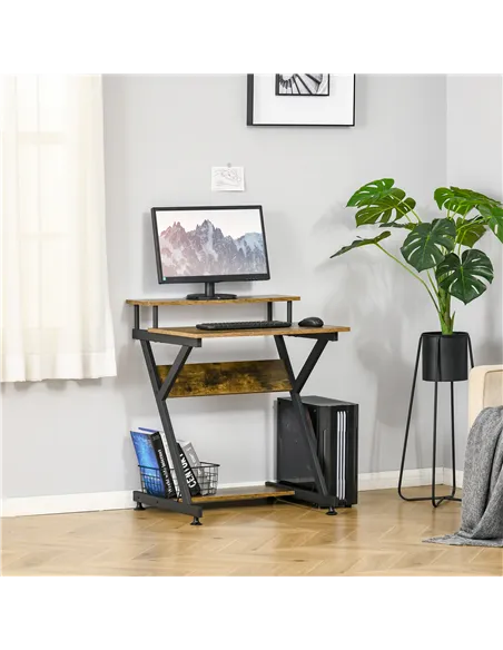 HOMCOM Industrial Computer Desk with Monitor Stand, 70 x 60cm Compact Desk for Small Spaces, Home Office Desk, Rustic Brown