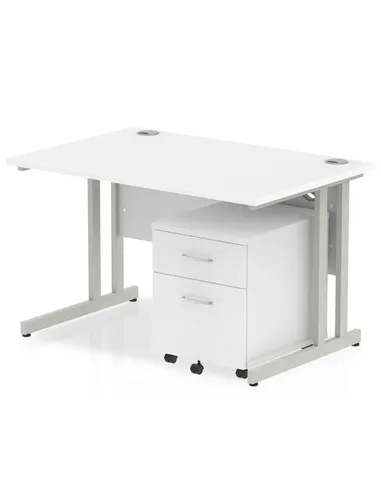 Dynamic Impulse 1200 x 800mm Straight Office Desk White Top Cantilever 2 Drawer Mobile Pedestal MI000954