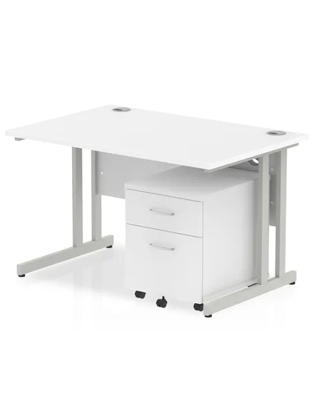 Dynamic Impulse 1200 x 800mm Straight Office Desk White Top Cantilever 2 Drawer Mobile Pedestal MI000954