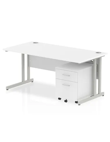 Dynamic Impulse 1600 x 800mm Straight Office Desk White Top Cantilever 2 Drawer Mobile Pedestal MI000956