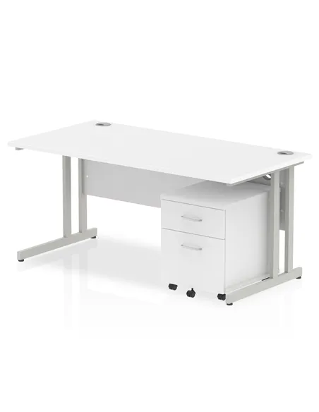 Dynamic Impulse 1600 x 800mm Straight Office Desk White Top Cantilever 2 Drawer Mobile Pedestal MI000956
