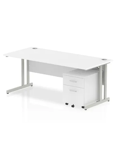 Dynamic Impulse 1800 x 800mm Straight Office Desk White Top Cantilever 2 Drawer Mobile Pedestal MI000957