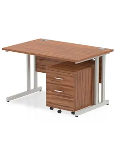 Dynamic Impulse 1200 x 800mm Straight Office Desk Walnut Top Cantilever 2 Drawer Mobile Pedestal MI000958