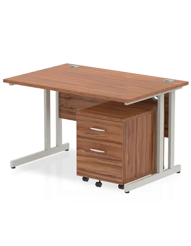 Dynamic Impulse 1200 x 800mm Straight Office Desk Walnut Top Cantilever 2 Drawer Mobile Pedestal MI000958