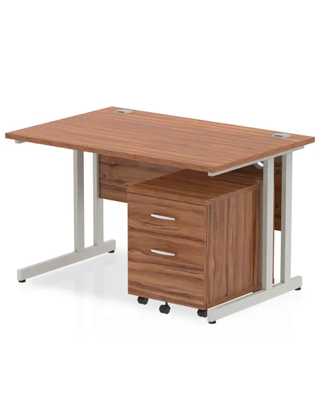 Dynamic Impulse 1200 x 800mm Straight Office Desk Walnut Top Cantilever 2 Drawer Mobile Pedestal MI000958