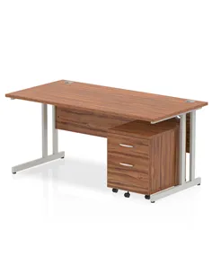 Dynamic Impulse 1600 x 800mm Straight Office Desk Walnut Top Cantilever 2 Drawer Mobile Pedestal MI000960
