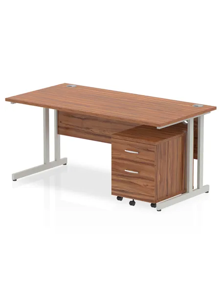 Dynamic Impulse 1600 x 800mm Straight Office Desk Walnut Top Cantilever 2 Drawer Mobile Pedestal MI000960