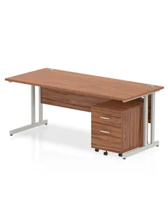 Dynamic Impulse 1800 x 800mm Straight Office Desk Walnut Top Cantilever 2 Drawer Mobile Pedestal MI000961
