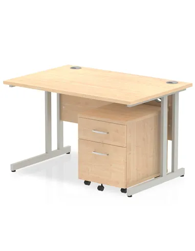 Dynamic Impulse 1200 x 800mm Straight Office Desk Maple Top Cantilever 2 Drawer Mobile Pedestal MI000962