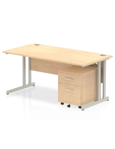 Dynamic Impulse 1600 x 800mm Straight Office Desk Maple Top Cantilever 2 Drawer Mobile Pedestal MI000964