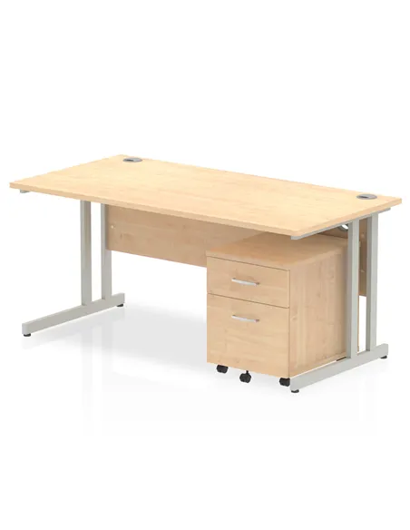 Dynamic Impulse 1600 x 800mm Straight Office Desk Maple Top Cantilever 2 Drawer Mobile Pedestal MI000964