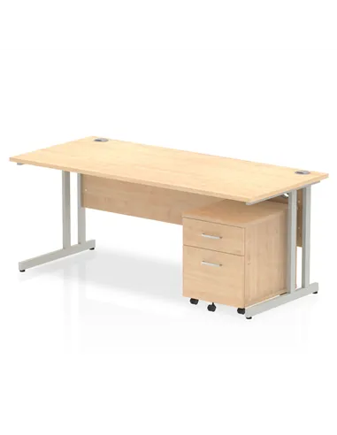 Dynamic Impulse 1800 x 800mm Straight Office Desk Maple Top Cantilever 2 Drawer Mobile Pedestal MI000965