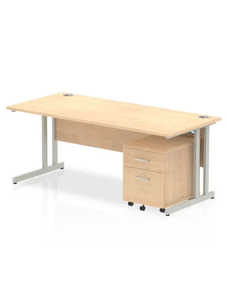 Dynamic Impulse 1800 x 800mm Straight Office Desk Maple Top Cantilever 2 Drawer Mobile Pedestal MI000965