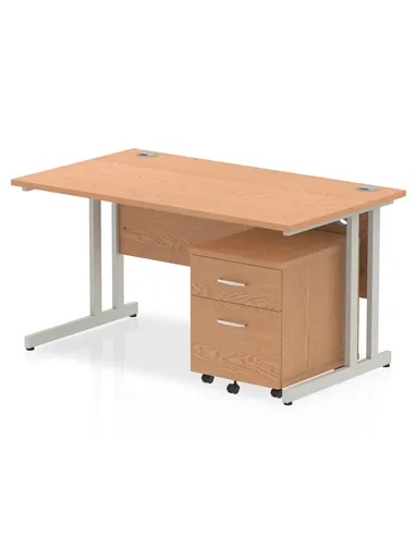 Dynamic Impulse 1400 x 800mm Straight Office Desk Oak Top Cantilever 2 Drawer Mobile Pedestal MI000967