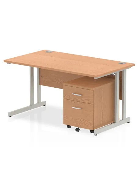 Dynamic Impulse 1400 x 800mm Straight Office Desk Oak Top Cantilever 2 Drawer Mobile Pedestal MI000967