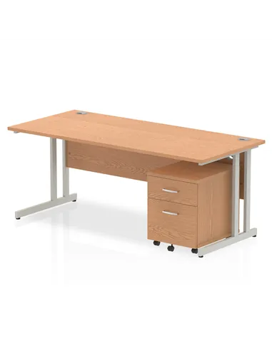 Dynamic Impulse 1800 x 800mm Straight Office Desk Oak Top Cantilever 2 Drawer Mobile Pedestal MI000969