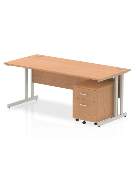 Dynamic Impulse 1800 x 800mm Straight Office Desk Oak Top Cantilever 2 Drawer Mobile Pedestal MI000969