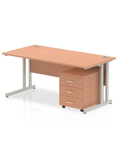 Dynamic Impulse 1600 x 800mm Straight Office Desk Beech Top Cantilever 3 Drawer Mobile Pedestal MI000972