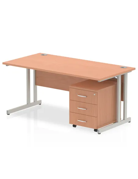 Dynamic Impulse 1600 x 800mm Straight Office Desk Beech Top Cantilever 3 Drawer Mobile Pedestal MI000972