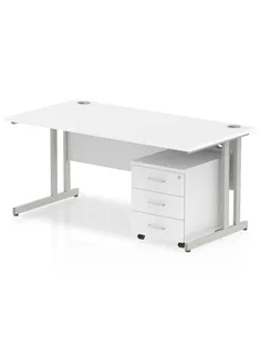 Dynamic Impulse 1200 x 800mm Straight Office Desk White Top Cantilever 3 Drawer Mobile Pedestal MI000974