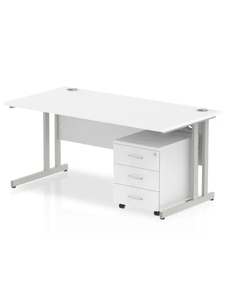 Dynamic Impulse 1400 x 800mm Straight Office Desk White Top Cantilever 3 Drawer Mobile Pedestal MI000975
