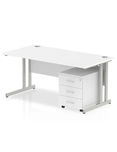 Dynamic Impulse 1800 x 800mm Straight Office Desk White Top Cantilever 3 Drawer Mobile Pedestal MI000977