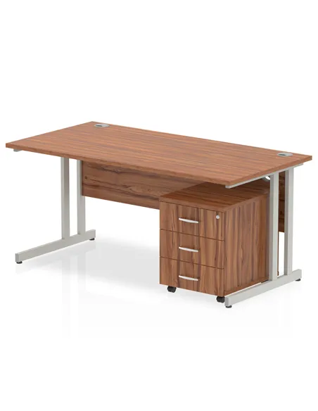 Dynamic Impulse 1600 x 800mm Straight Office Desk Walnut Top Cantilever 3 Drawer Mobile Pedestal MI000980