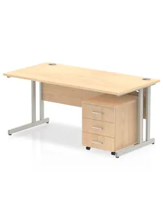Dynamic Impulse 1600 x 800mm Straight Office Desk Maple Top Cantilever 3 Drawer Mobile Pedestal MI000984