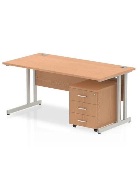 Dynamic Impulse 1400 x 800mm Straight Office Desk Oak Top Cantilever 3 Drawer Mobile Pedestal MI000987