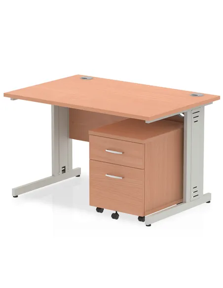 Dynamic Impulse 1200 x 800mm Straight Office Desk Beech Top Cable Managed 2 Drawer Mobile Pedestal MI000990