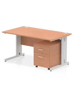 Dynamic Impulse 1400 x 800mm Straight Office Desk Beech Top Cable Managed 2 Drawer Mobile Pedestal MI000991